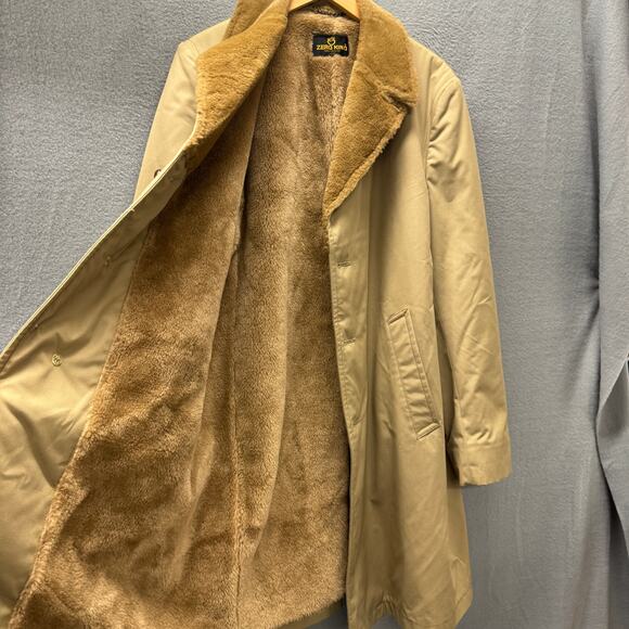 Vintage Zero King Coat Mens 42 L Faux Fur Lined Walkers Tan Brown Made in USA - Picture 5 of 6